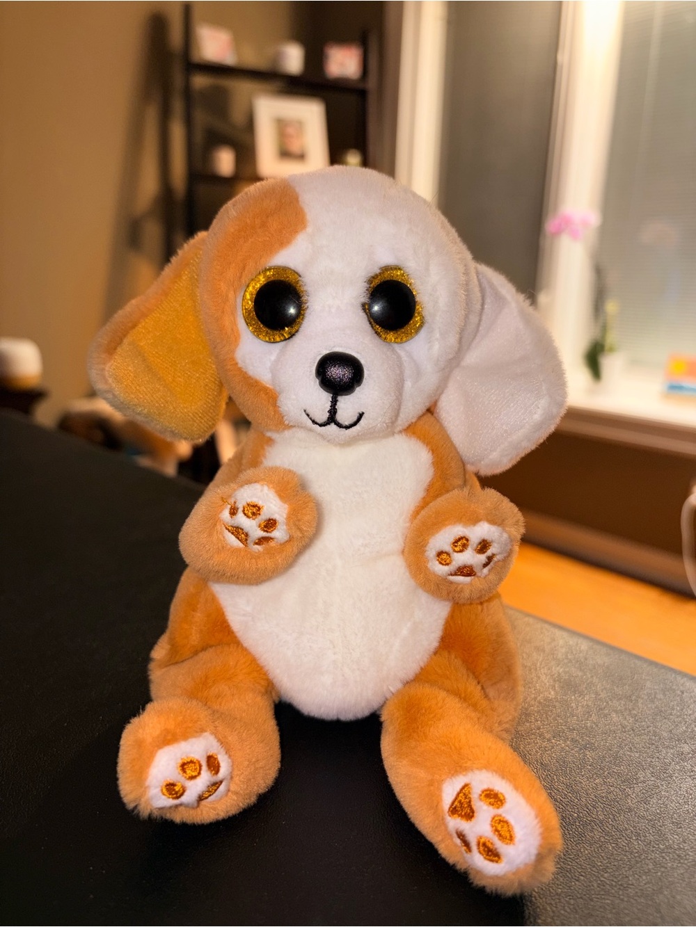 Ty Orange and White Plush Puppy with Gold Glitter Eyes - rare - tag misprint